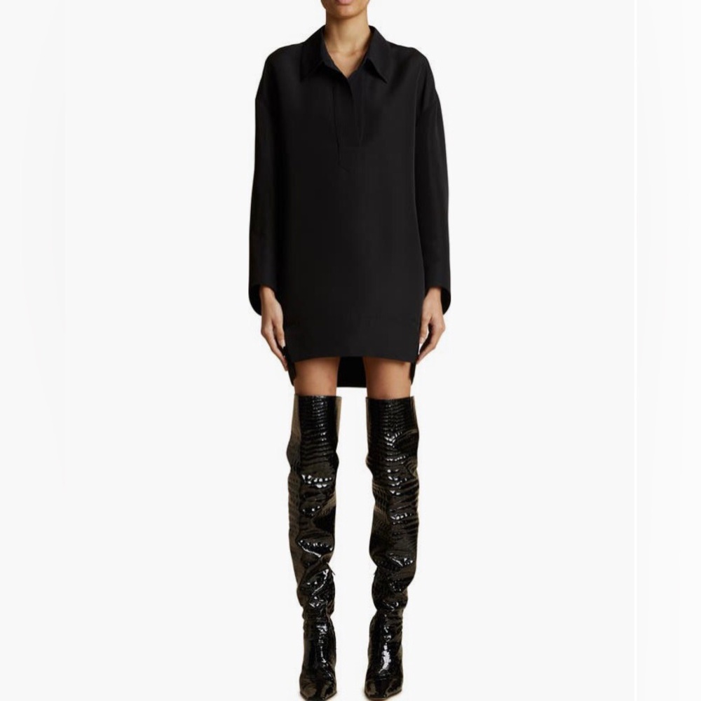 NWT $1450 Khaite Kal Oversize Long Sleeve High-Low Shirtdress in Black - size 4!